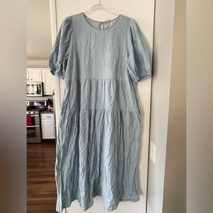 Light Blue Jean Puff Sleeve Dress